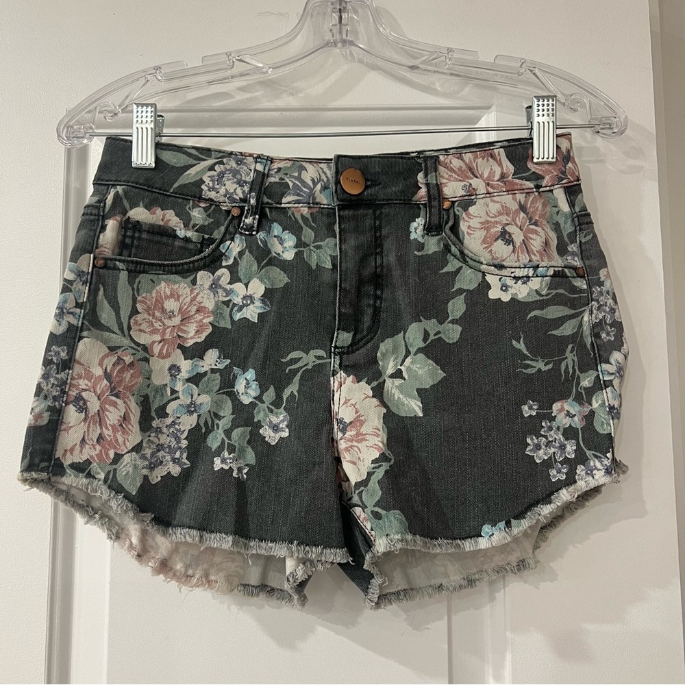 TINSEL denim printed cutoff shorts